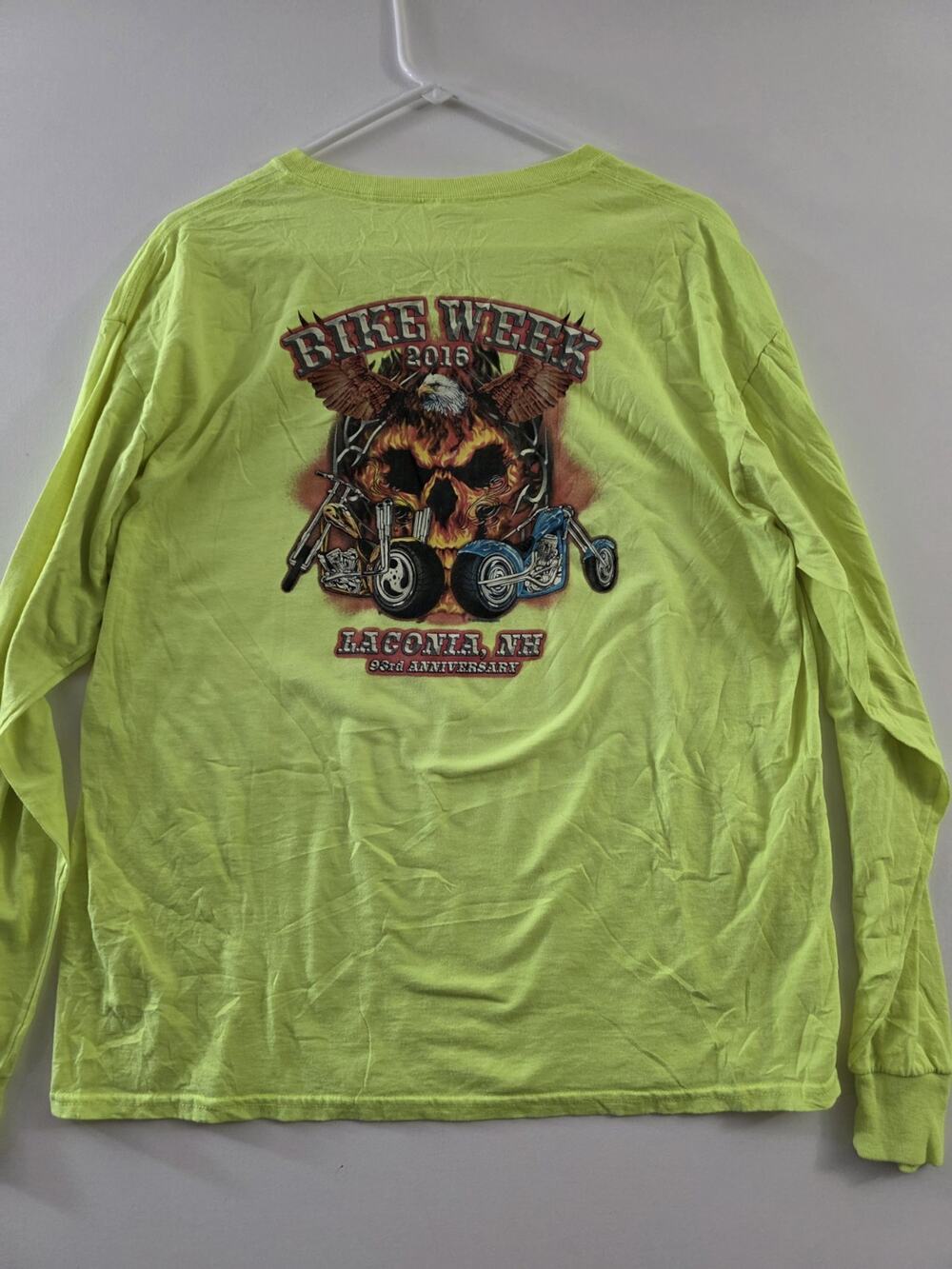 Laconia NH Bike Week 2016 Large Neon Yellow Biker Motorcycle Eagle Flames Fire